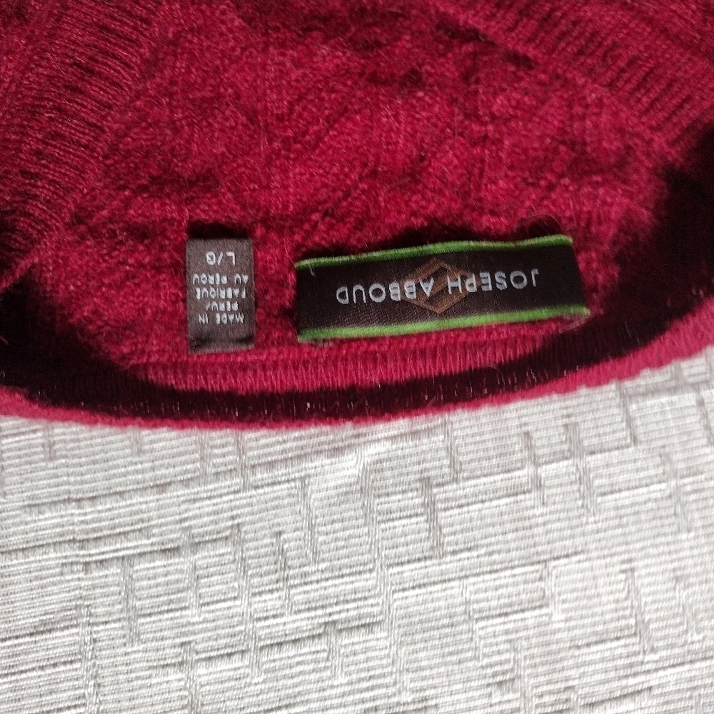 JOSEPH ABBOUD Mens L 100% BABY ALPACA Sweater Burgundy Cable Knit Made in Peru - Picture 5 of 8
